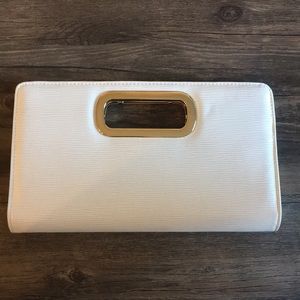 White clutch / crossbody purse with gold detail